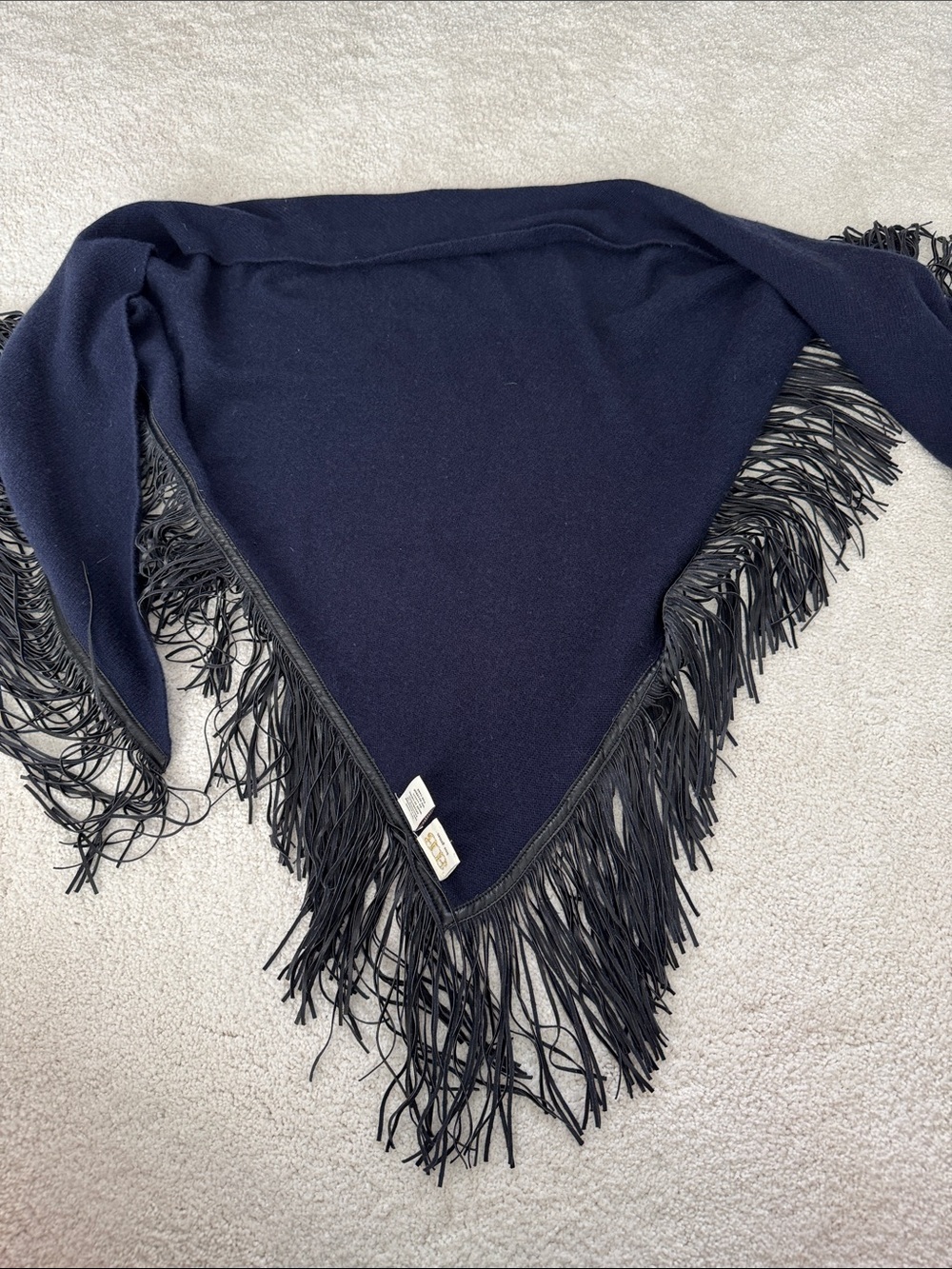 Boo Gemes Navy Cashmere Blend Triangle Fringe Shawl